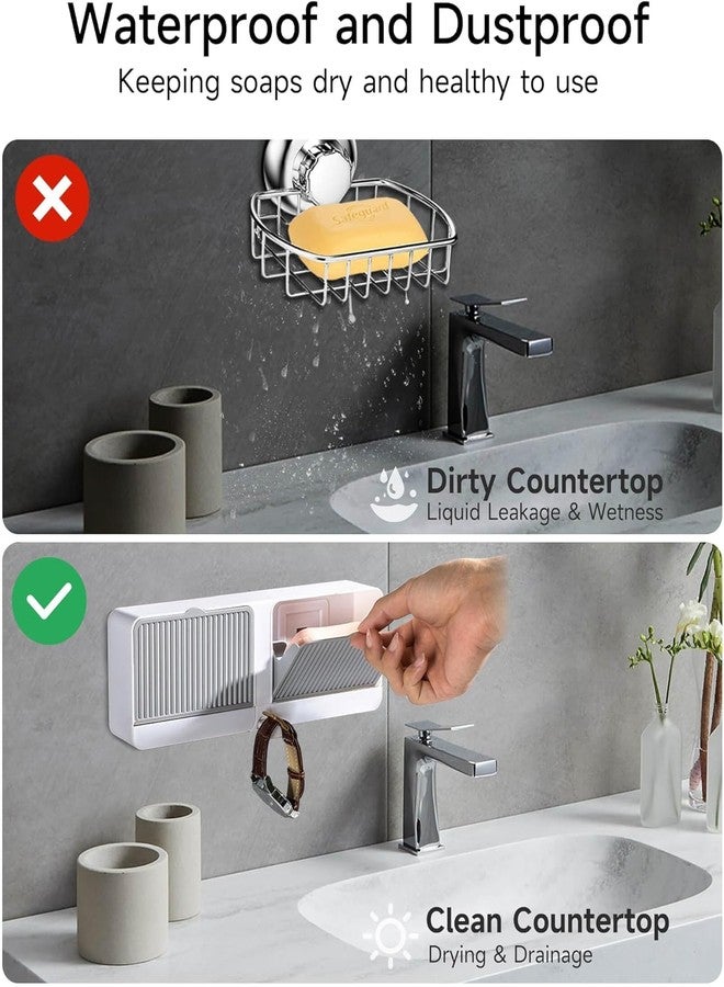 TRENDBIT [Pack of 1] New Creative Wall Mounted Soap Box with Lid Double Grids Soap Draining Rack Bathroom Soap Holder, Double Soap Bar Box [Multi-Color] - Image 5